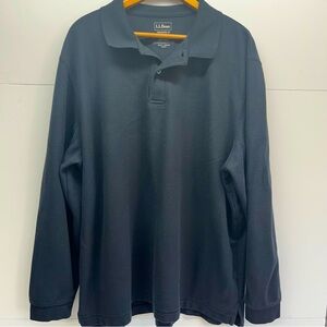 LL Bean Shirt Mens XXL Tall Black Long Sleeve Polo Pullover 1/4 Button Soft